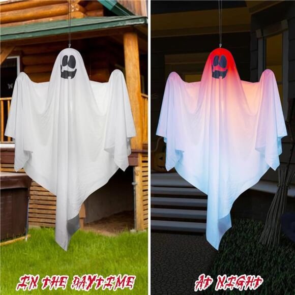 27.5 Inch Halloween Hanging Ghosts, 6 Pack LED Light Up - Picture 5 of 9